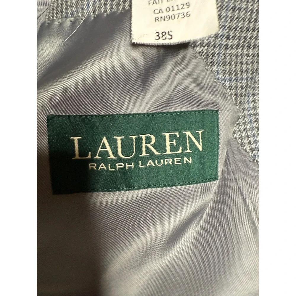 LAUREN Ralph Lauren Mens Blazer Sport Coat 38S Gray Blue Houndstooth Wool‎ Silk - Picture 6 of 12